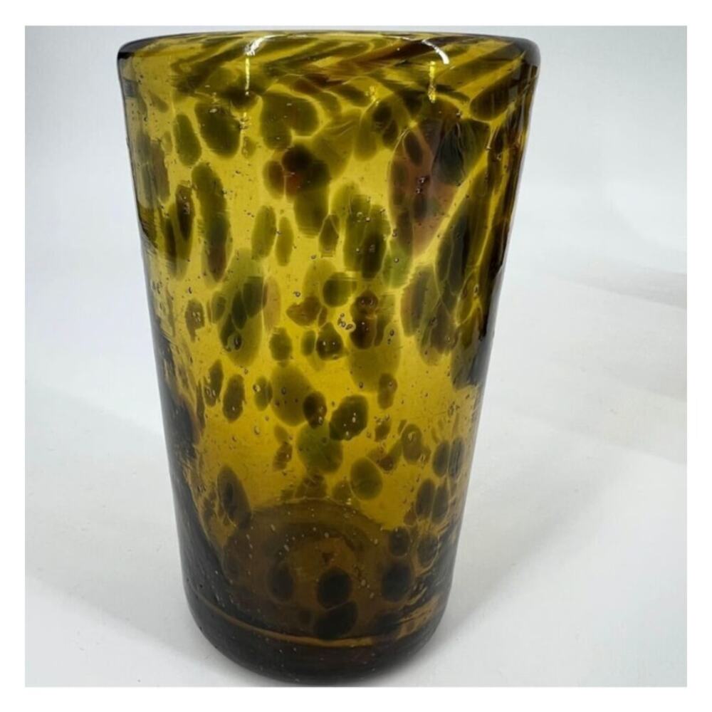 Vintage Tortoise Shell Art Glass Hand Blown Amber Brown Drinking Glass Barware